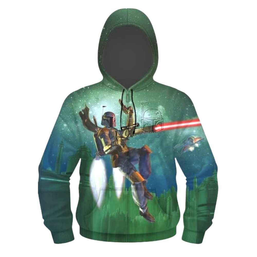 🆕️ STAR WARS Hoodie BOBA FETT Mens Full Zip All Over Print Sweater